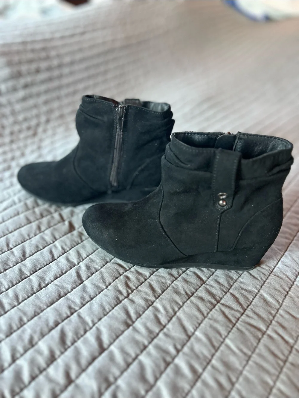 Nine West Black Kid's Wedge Ankle Boots with Side Zipper